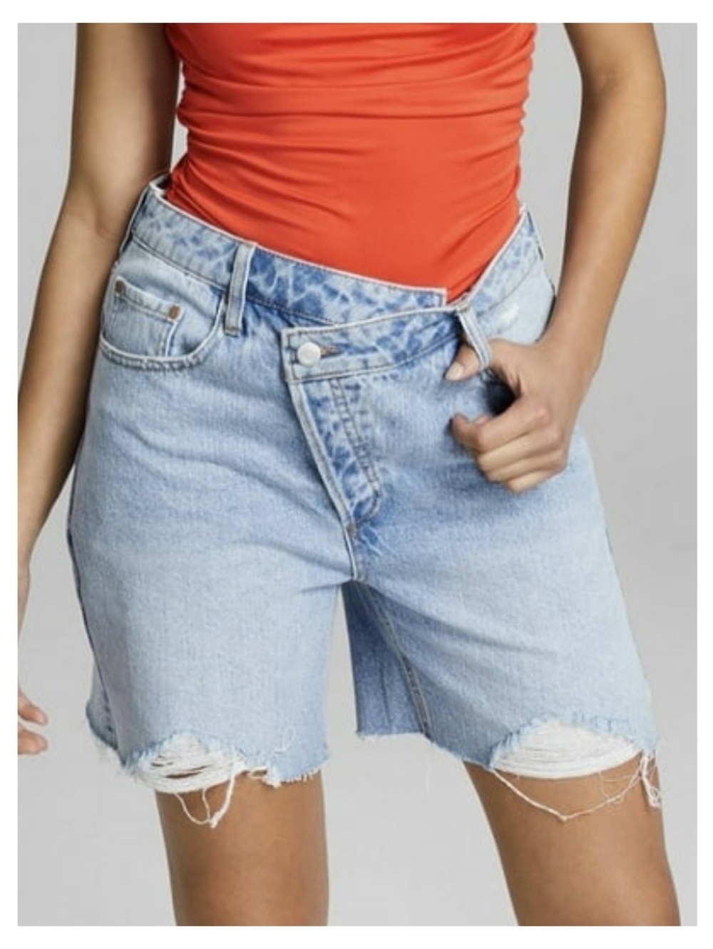 Crossover Waistband Denim Shorts